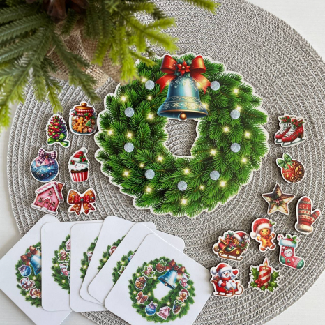 Дерев'яна гра Новорічний вінок на липучках (збираємо за зразком) SP