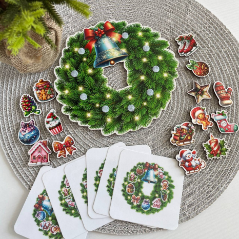 Дерев'яна гра Новорічний вінок на липучках (збираємо за зразком) SP