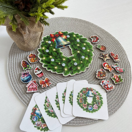 Дерев'яна гра Новорічний вінок на липучках (збираємо за зразком) SP