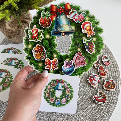 Дерев'яна гра Новорічний вінок на липучках (збираємо за зразком) SP