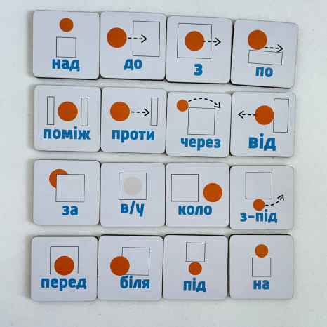 Набір дерев'яних фішок-піктограм Прийменники