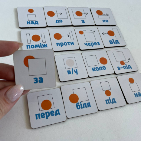 Набір дерев'яних фішок-піктограм Прийменники