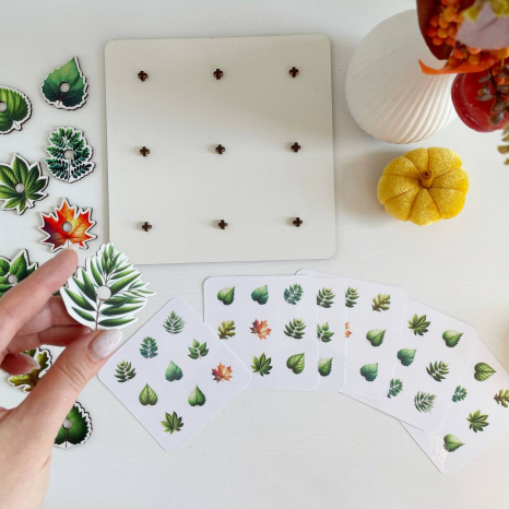 Дерев'яна гра-сортер з картками-завданнями Поляна з листочків SP