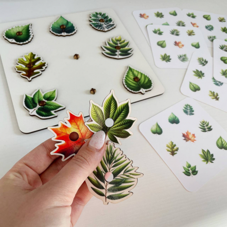 Дерев'яна гра-сортер з картками-завданнями Поляна з листочків SP