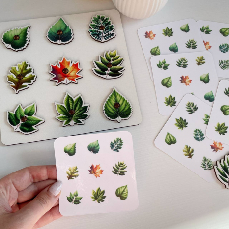 Дерев'яна гра-сортер з картками-завданнями Поляна з листочків SP