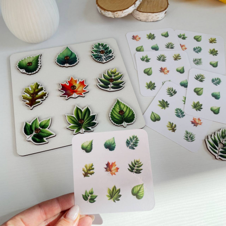 Дерев'яна гра-сортер з картками-завданнями Поляна з листочків SP