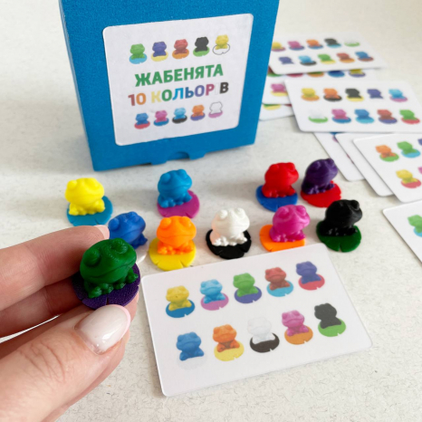 Гра для вивчення кольорів з картками завданнями Жабенята (10 кольорів)