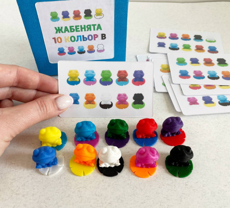 Гра для вивчення кольорів з картками завданнями Жабенята (10 кольорів)