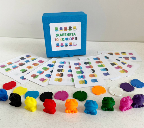 Гра для вивчення кольорів з картками завданнями Жабенята (10 кольорів)