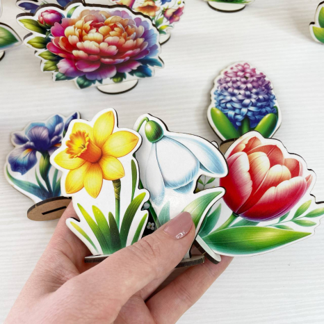 Набір дерев'яних фігурок на підставках Квіти