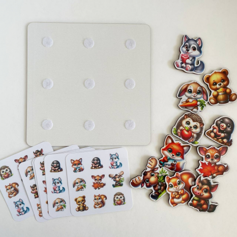 Деревянная развивающая игра на липучках с карточками-заданиями Лесные животные SP