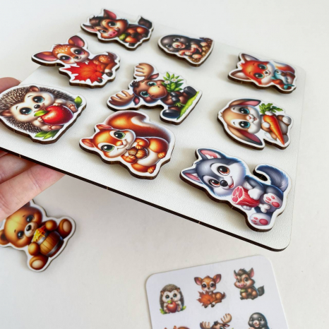 Деревянная развивающая игра на липучках с карточками-заданиями Лесные животные SP