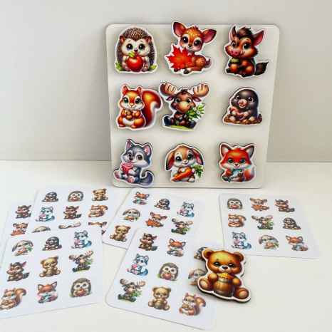 Деревянная развивающая игра на липучках с карточками-заданиями Лесные животные SP