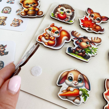 Деревянная развивающая игра на липучках с карточками-заданиями Лесные животные SP