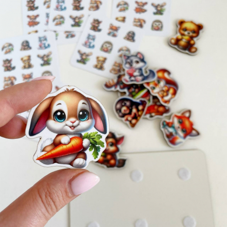 Деревянная развивающая игра на липучках с карточками-заданиями Лесные животные SP