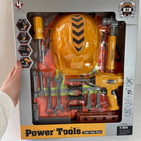 Набір інструментів Будівельник з каскою, механічний дриль, викрутка, молоток, жилет, інструменти, T 037 A