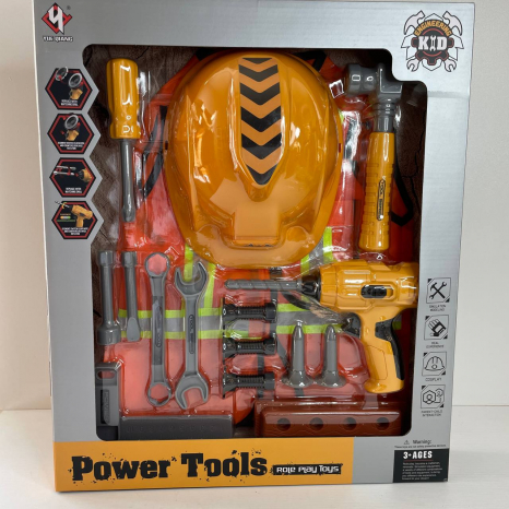 Набір інструментів Будівельник з каскою, механічний дриль, викрутка, молоток, жилет, інструменти, T 037 A