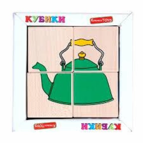 Дерев'яні кубики Склади малюнок Посуд, Komarovtoys T605