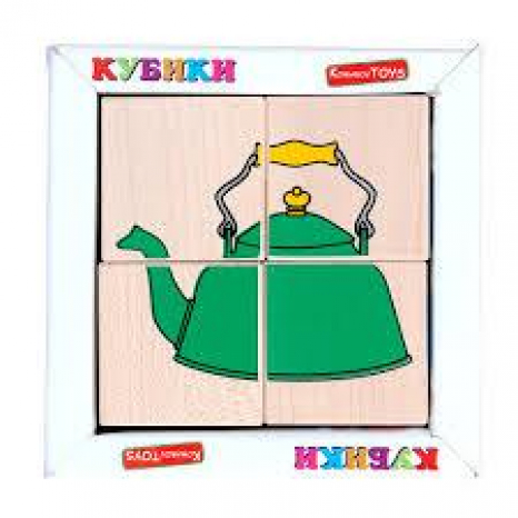 Дерев'яні кубики Склади малюнок Посуд, Komarovtoys T605