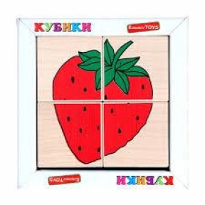 Дерев'яні кубики Склади малюнок Фрукти - Ягоди, Komarovtoys T606