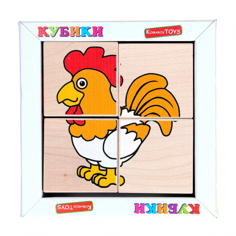 Дерев'яні кубики Склади малюнок Домашні тварини, Komarovtoys T609