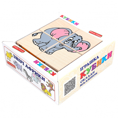 Дерев'яні кубики Склади малюнок Дикі тварини, Komarovtoys T611