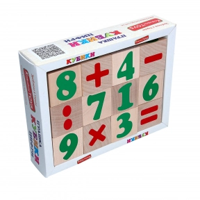 Дерев'яна гра Кубики "Цифри і знаки", Komarovtoys T604