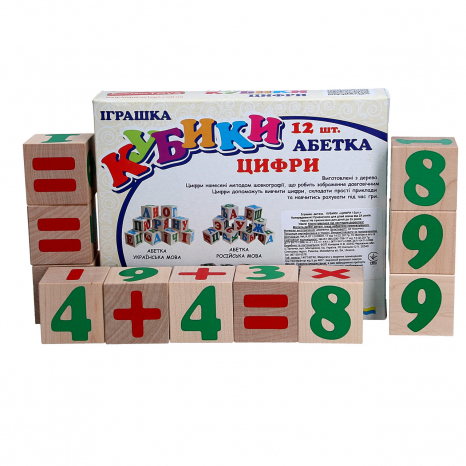 Деревянная игра Кубики "Цифры и знаки", Komarovtoys T604