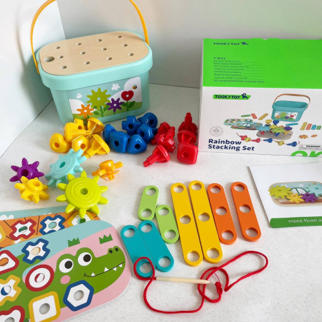 Розвиваючий багатофункціональний набір-бокс з  мозаїкою-конструктор, шнурівкою, шестернями Tookytoy(TJ631)