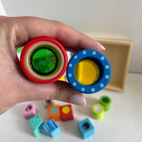 Дерев'яний сенсорний набір кубики з різними текстурами брязкальця, світлові фільтри TK493