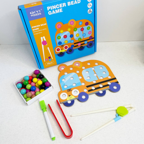 Игра двухсторонняя с шариками, пинцетом, маркером, палочки Машинка TM482A-B-E