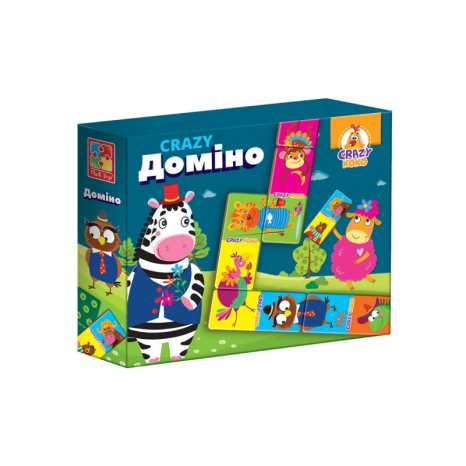Настольная  игра Домино 2 в 1 (классическое и половинки животные) / CRAZY Доміно Vladi Toys VT8055-10