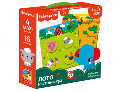 Настільна гра "Fisher Price. Лото. Вивчаємо тваринок" в коробці VT2910-01(укр)