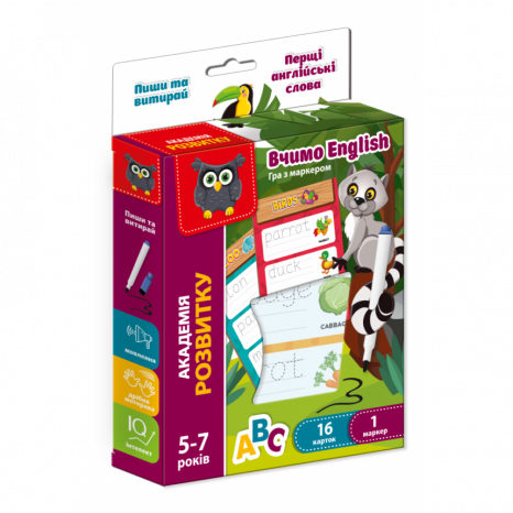 Гра з маркером "Пиши та витирай. Перші англійські слова" Vladi Toys. VT5010-24 (укр)