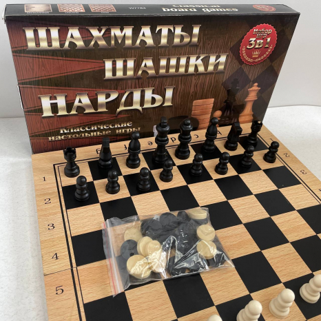 Шахи дерев'яні  3в1 (шашки, нарди), кубик,