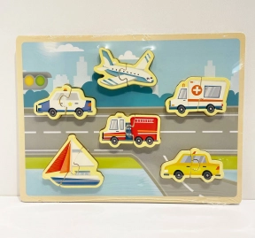 Дерев'яна іграшка рамка - вкладка з пазлами Транспорт, WD13001