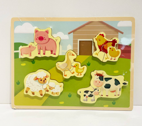 Дерев'яна іграшка рамка - вкладка з пазлами Свійські тварини, WD13001