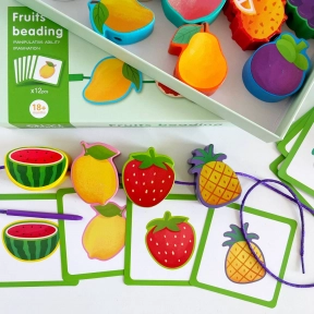 Дерев'яна іграшка шнурівка намисто з картками Фрукти