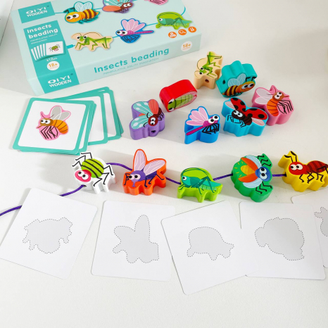 Дерев'яна іграшка шнурівка намисто з картками Комахи