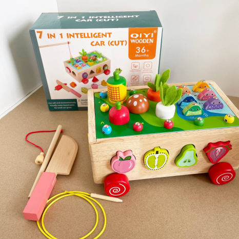 Дерев'яна іграшка арт. WD13015 7в1 каталка,сортер, рибалка,шнурівка в коробці 22*9,5*16,5 см