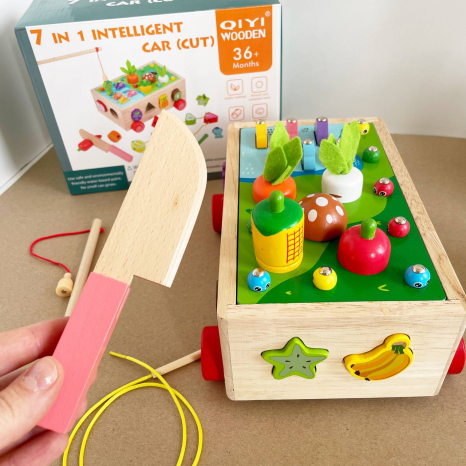 Дерев'яна іграшка арт. WD13015 7в1 каталка,сортер, рибалка,шнурівка в коробці 22*9,5*16,5 см