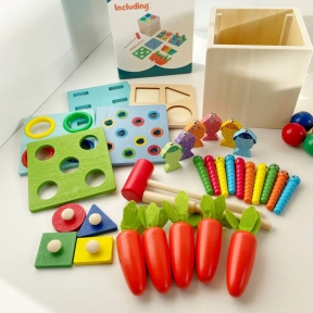 Дерев'яна багатофункціональна іграшка Монтессорі 5 в 1: риболовля, вкладиші, сортер WD13016