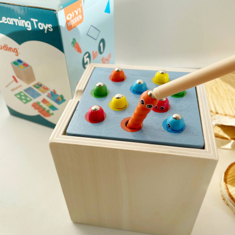 Дерев'яна багатофункціональна іграшка Монтессорі 5 в 1: риболовля, вкладиші, сортер WD13016