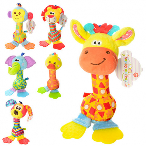 Брязкальце X11832 плюш, тварина, 6 видів, прорізувач, шарудить, муз., кул., 8-20-5см