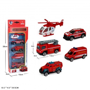 Набір транспорту Пожежні служби,  металеві, 5 видів транспорту в наборі, XG879-221