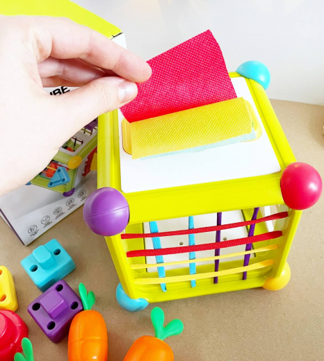 Багатофункціональна гра куб 6 в 1, сортер, грані з резинками, фігури, морквинками, XQS2070A