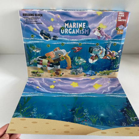 Адвент-календар конструктор Тварини (24 віконця, 12 сафарі+12 морських тварин),  XT 87