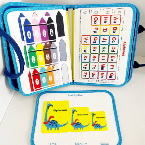 Логічна фетрова папка Діно липучки, застібки, пальчикові ігри, англійська абетка, пазл на липучках, кольори, годинник XX45285-3  тактильні, розвиваючі вправи