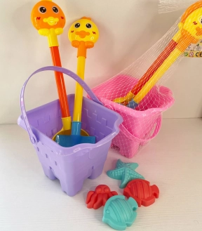 Пісочний набір  відерце висотою 17 см, 2 лопати висотою 42 см, 4 формочки,  YF 3680