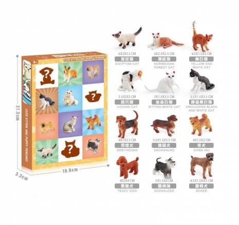 Набір тварин адвент-календар на 12 фігурок Котики-собачки, , YJ 100 E